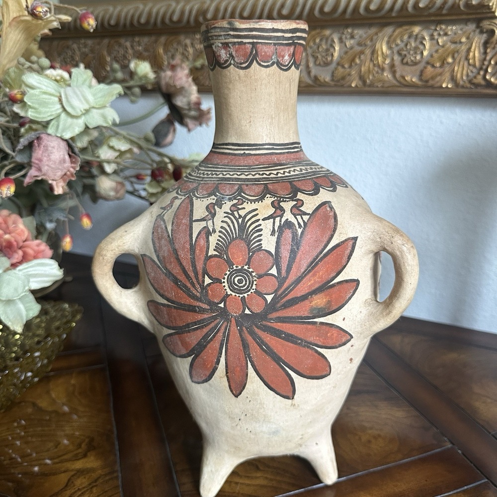 Vintage Tripod Water Vessel 14.2 Inch Pottery Guerrero Ameyaltepec Polychrome